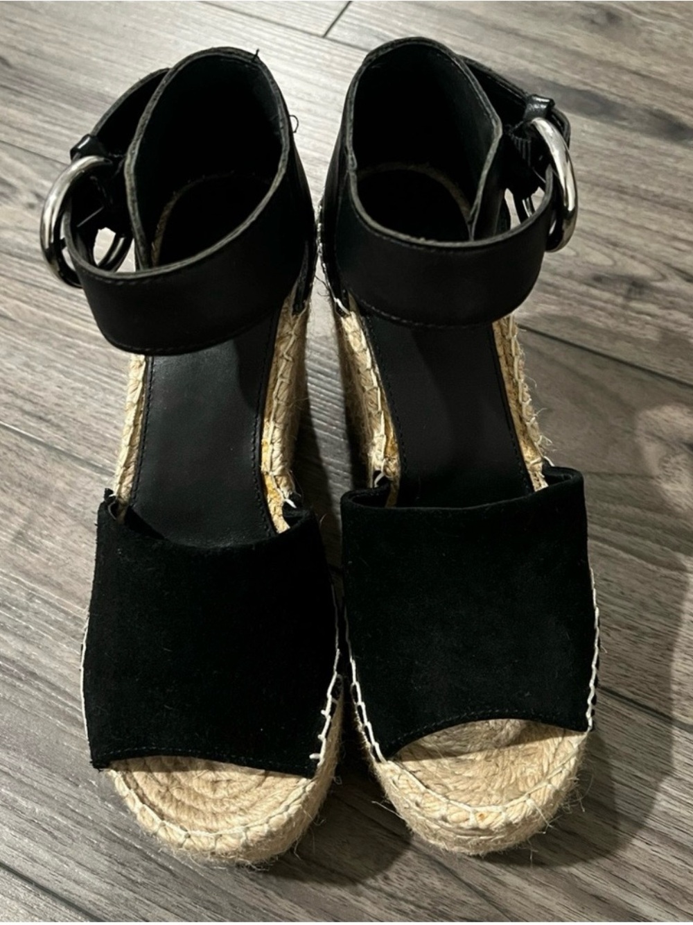 Marc Fisher LTD Black Suede Espadrille Wedges Women’s Size 6 Platform Sandals
